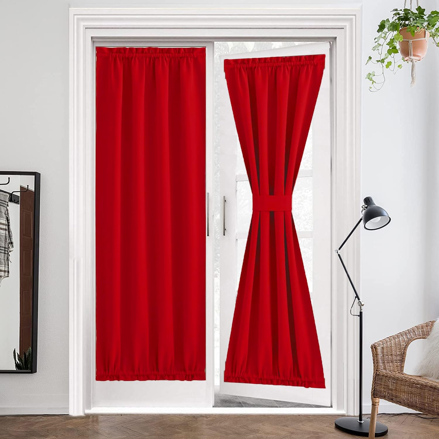 ZHhan French Door Curtains Privacy Blackout French Door Rod Pocket Drapes for Glass Door Home Office,Sidelight Curtain Tie up Shade,Easy Installed 137x182cm,Red,1 Panel