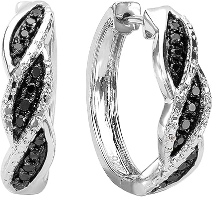 Dazzlingrock Collection 0.25 Carat ctw Round Black Diamond Hoop Earrings 1/4 CT, Sterling Silver