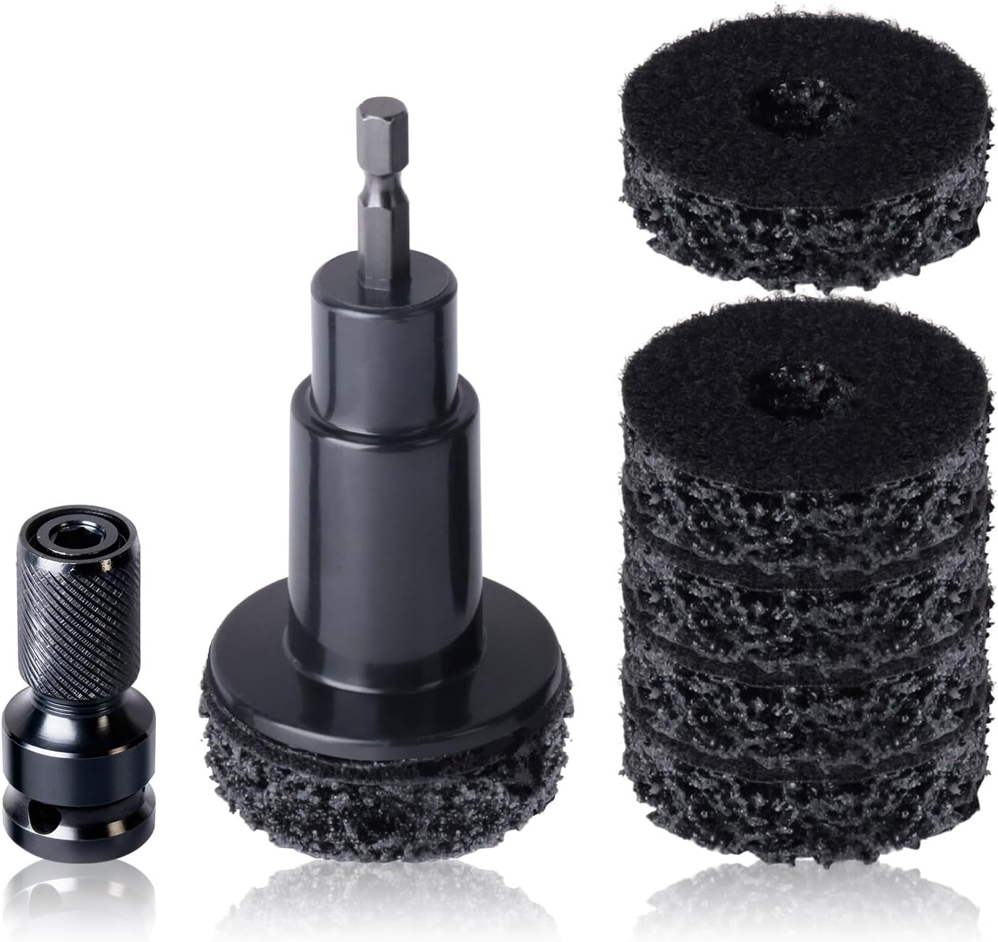 Yitexin 7 Pieces Wheel Hub Cleaning Tool Kit, Brake Hub Resurfacing Kit Includes Grinding Head, Adapter & Pads, Wheel Stud Rust Removal Tool, Fit for Car Rims Power Drill (Black)