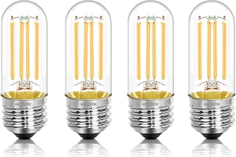 3.2 Inch E26 LED Bulb 60 Watt Equivalent, 3000K Warm White Edison Bulbs Dimmable, AC 120V 600LM T10/T9 Clear Glass Filament Light Bulbs for Pendant Wall Pipe Lights ETL Certified-4 Pack