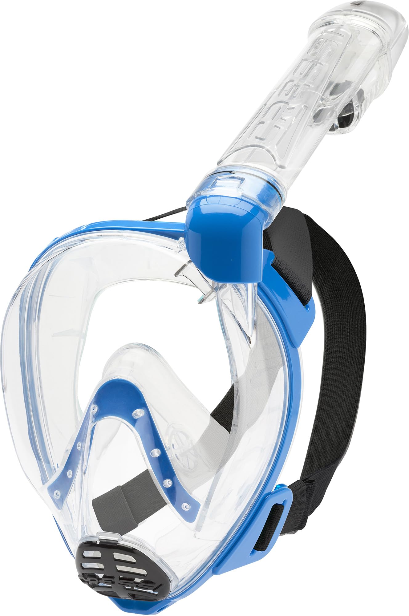 Cressi Baron Full Face Mask-Integral Anti Fog Snorkel Mask,Komfortowa maska na twarz z zaworem wydechowym i suchym snorklem, przezroczysty/niebieski, junior