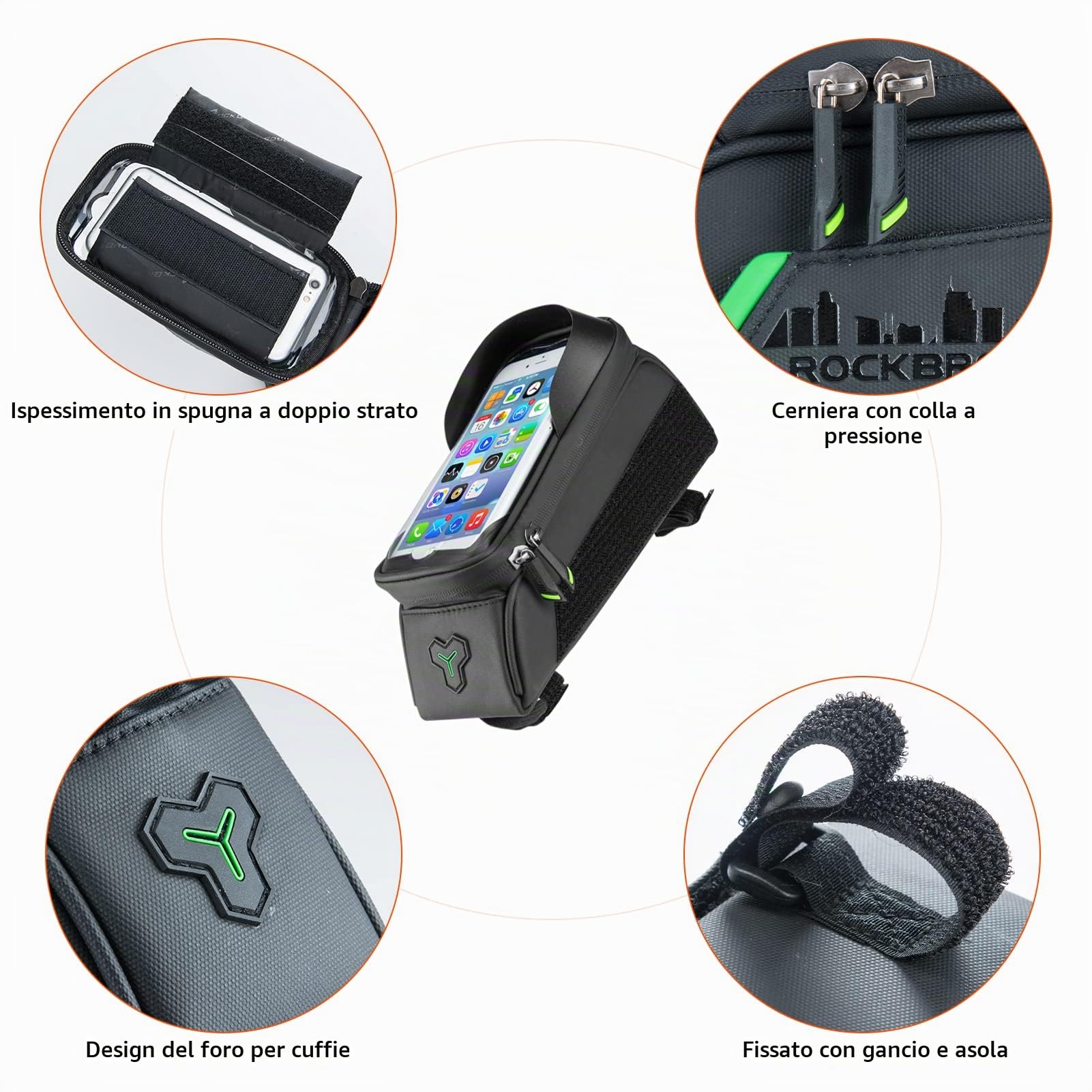 ROCKBROS Borsa Telaio Bici, Porta Cellulare MTB, Borsa Manubrio, Grande capacità 1.5L, con Touch Screen e Visiera Parasole, Impermeabile, Supporto Telefoni 5.8"/6.0", Accessori Ciclismo
