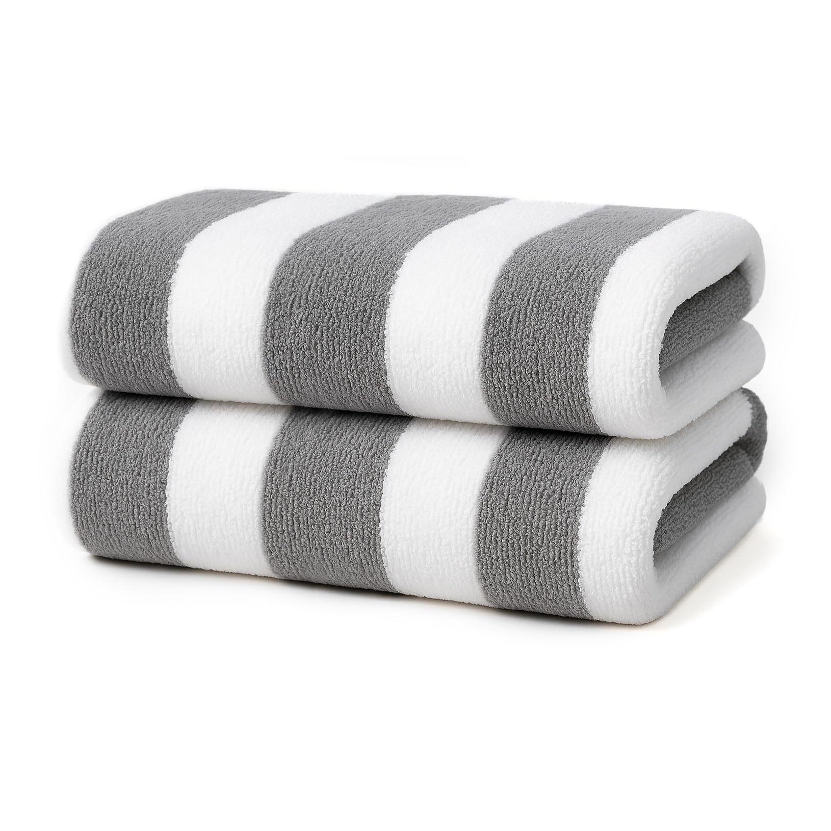 Velosso 2 Pack Cabana Stripe Large Beach Towels 100% Cotton Super Absorbent Beach Swim Pool Swim Quick Dry Camping Holiday Sauna Towel (Grey x 2)