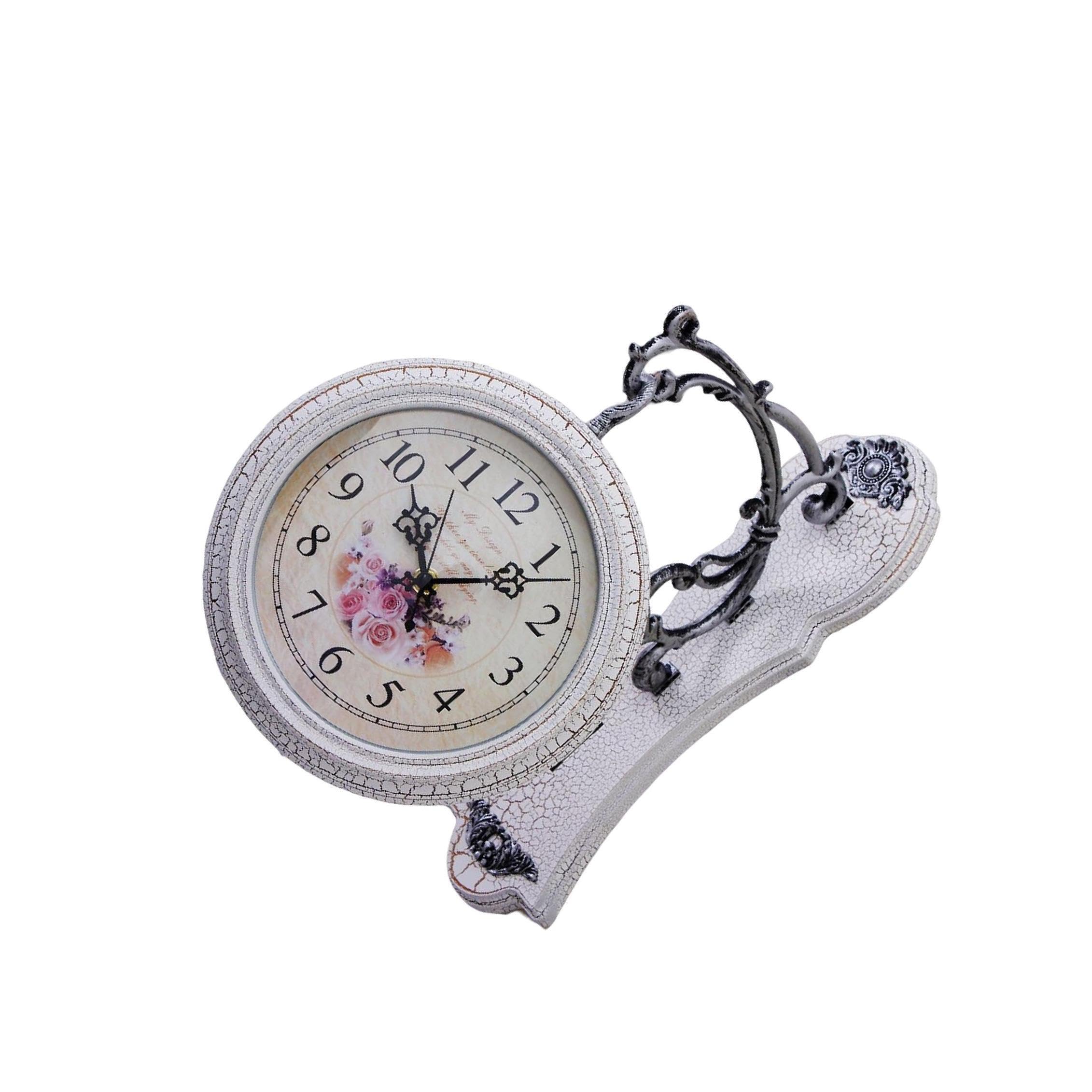 Double Sided Wall Clock Modern Vintage White Double Sided Station Clock Beautiful Decor Piece For Home Antique Outdoor Garden Wall Mount Hanging