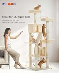PEQULTI 70.9" Large Cat Tree for Indoor Cats,180cm Tall Cat Tree for Large Cats, Multi-Level Plush Cat Tower with 6 Scratching Posts, 2 Cat Condos, 2 Perches, Hammock, Pompoms, Cream