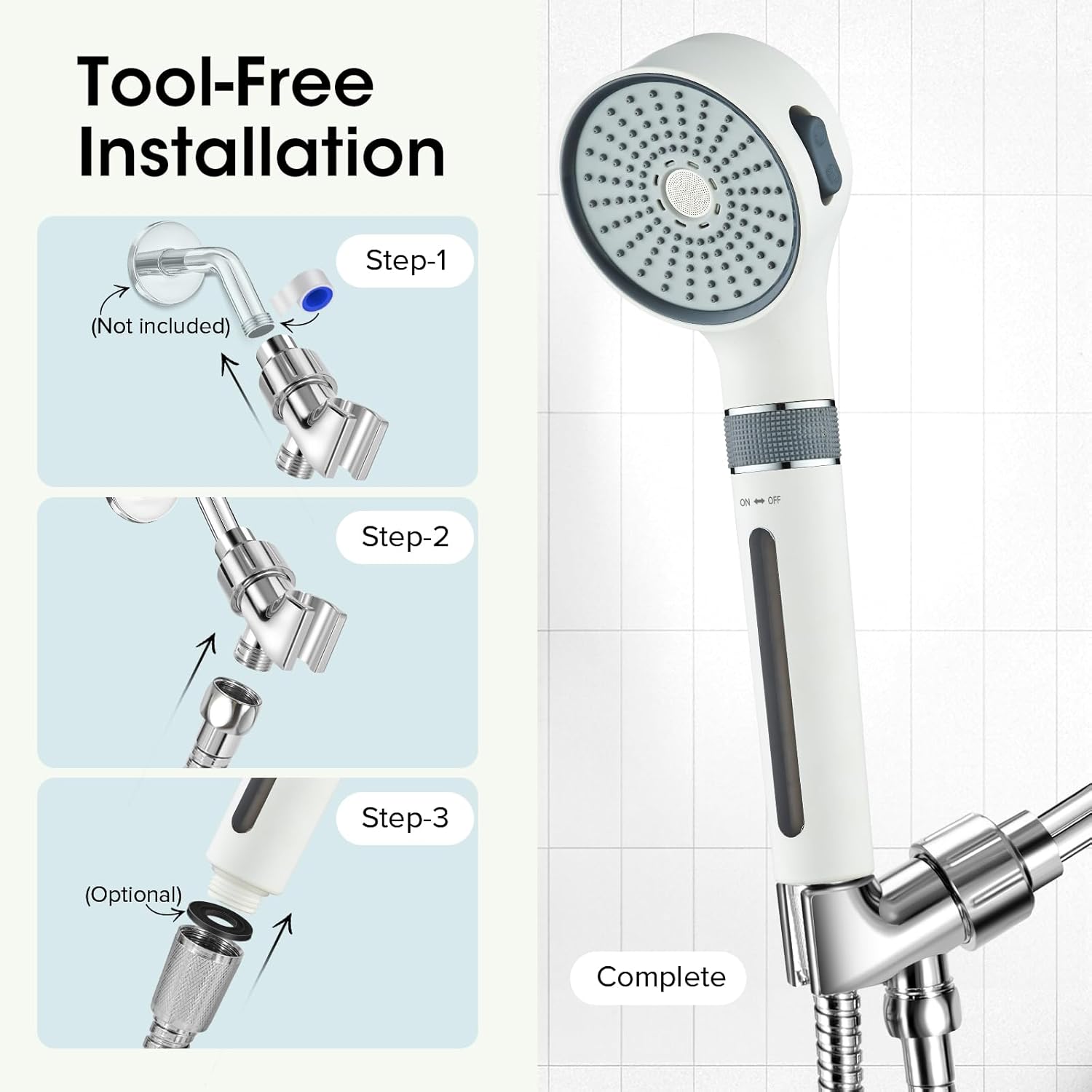 Filtered Shower Head with Rotary On/Off Switch, Anti-Chlorine Carbon Filter for Healthier Skin & Hair, 3 Spray Settings, 79 inch Extra Long Hose & Bracket, RV & Outdoor, Pet Shower