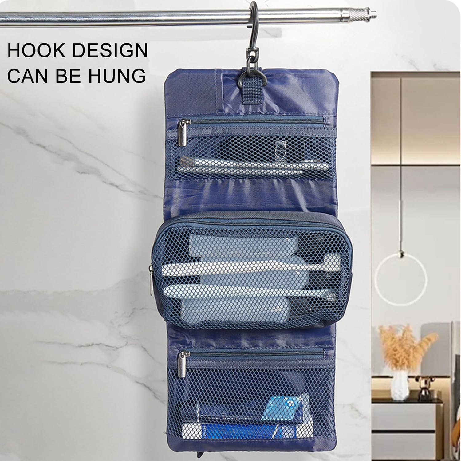 Space Saving Foldable Toiletry Bag with Clasp Oxford Cloth Makeup Organiser Large Hanging Cosmetic Holder Travel Accessory image 5