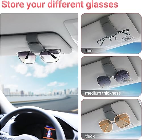 Miniatura 3 de KanSmart Soporte para lentes de sol para visera de automóvil, clip magnético de cuero para gafas, accesorios interiores de automóvil, universal para
