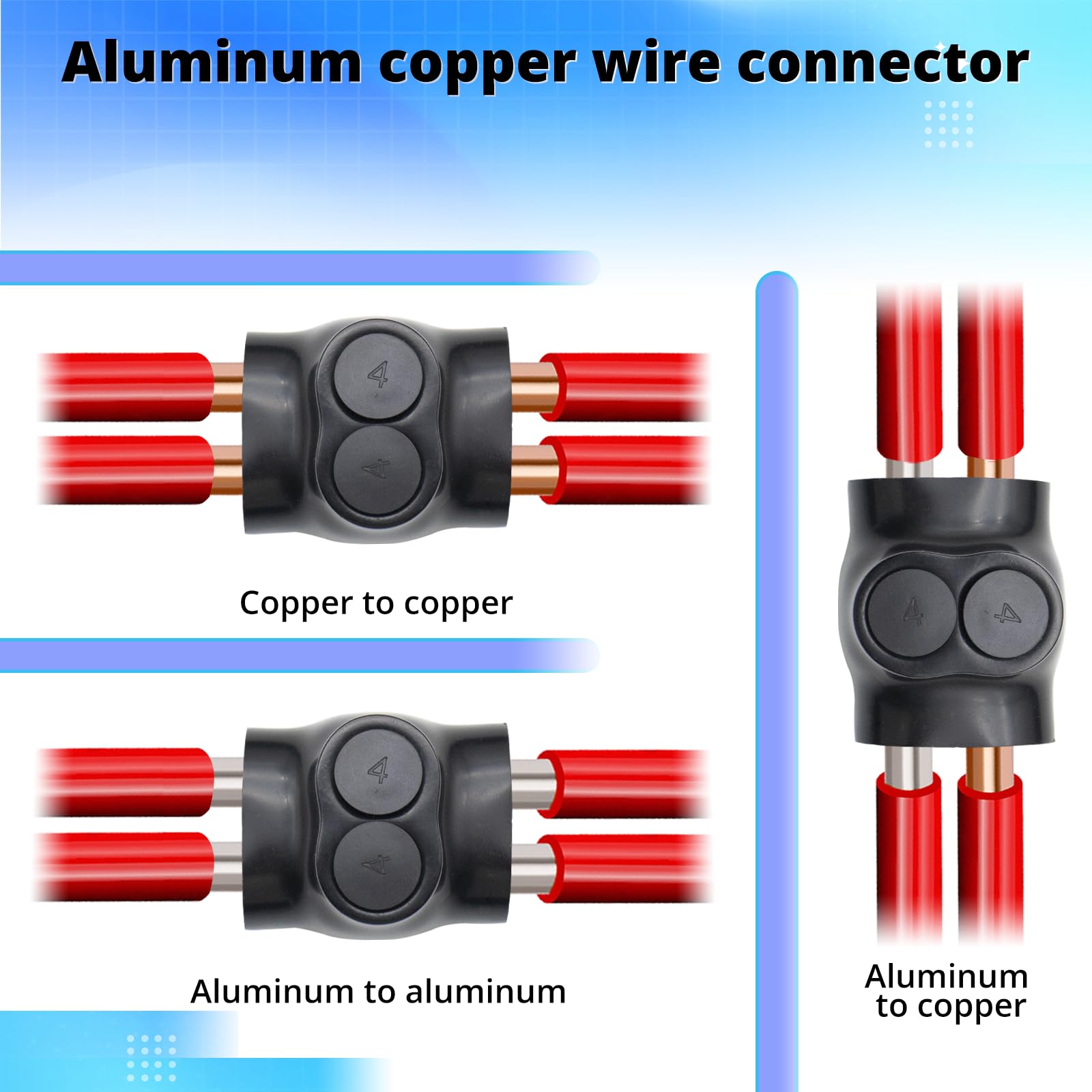 2/0-6AWG Insulated 3 Port Inline Splice Connector Black Wire Connectors,Allen Hex