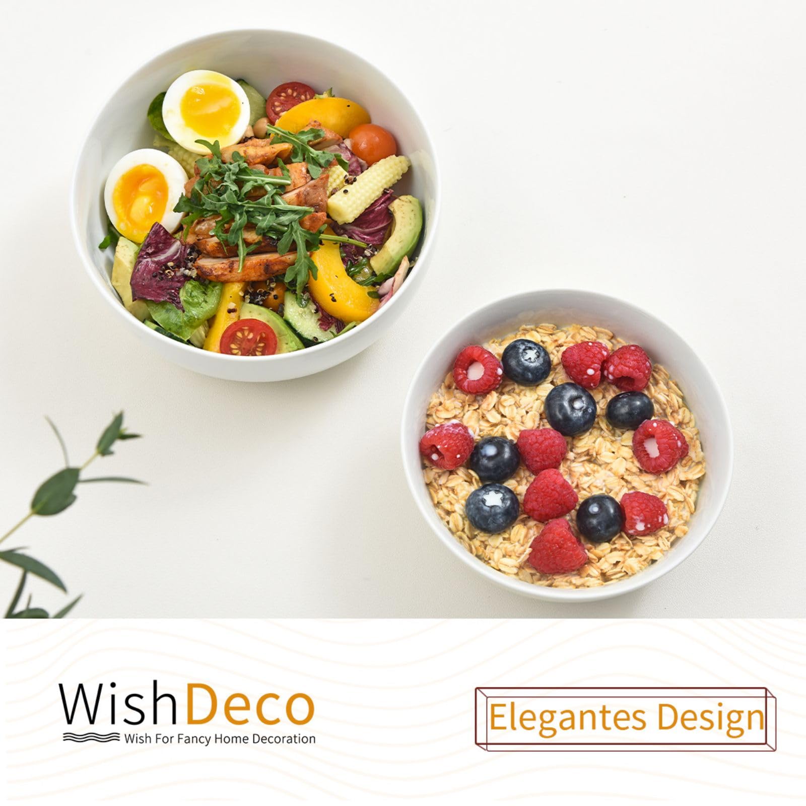 WishDeco Juego de 3 Ensaladeras, Cuencos Pasta de Cerámica 1100ml, Cuencos Blancos Grandes, Cuencos Cocina para Ramen, Fruta, Sopa