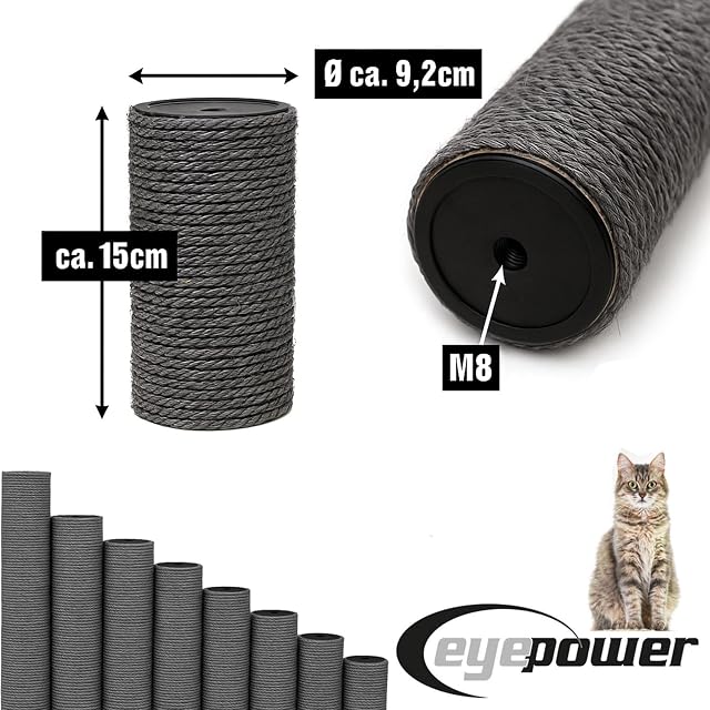 Foto 6 de 8 de eyepower Ø 9,2 cm: 15 cm Poste Rascador de Repuesto - Gris M8 - Accesorio Fuerte para Árbol de Gatos