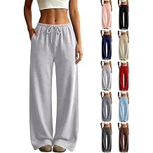 Wide Leg Sweatpants Women Fall Winter Baggy Casual Y2K Low Rise Drawstring Lounge Track Travel Pants with Pockets