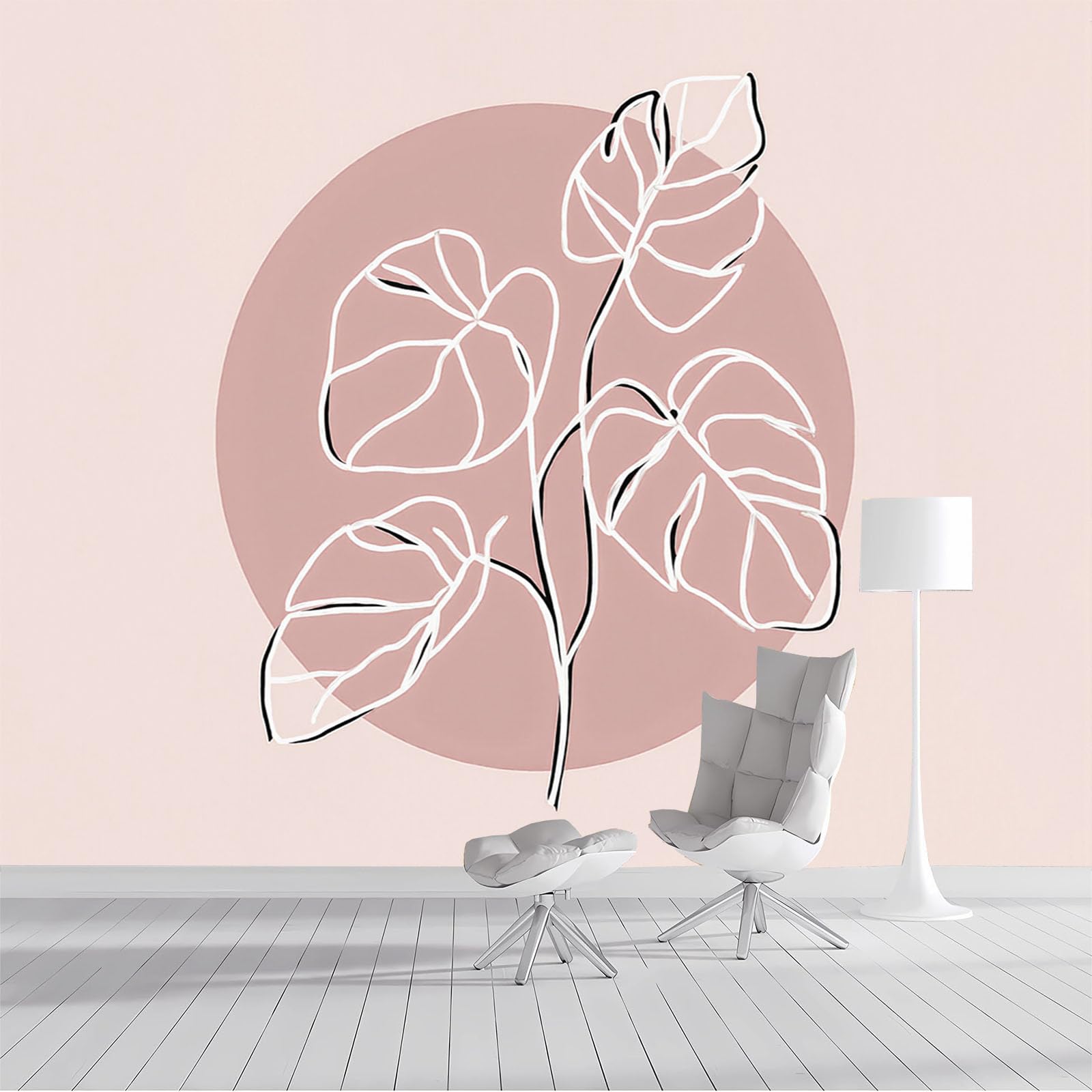 Papier Peint Panoramique Motif Végétal Simple Rose 300X210Cm pour Décoration Murale Salon Chambre