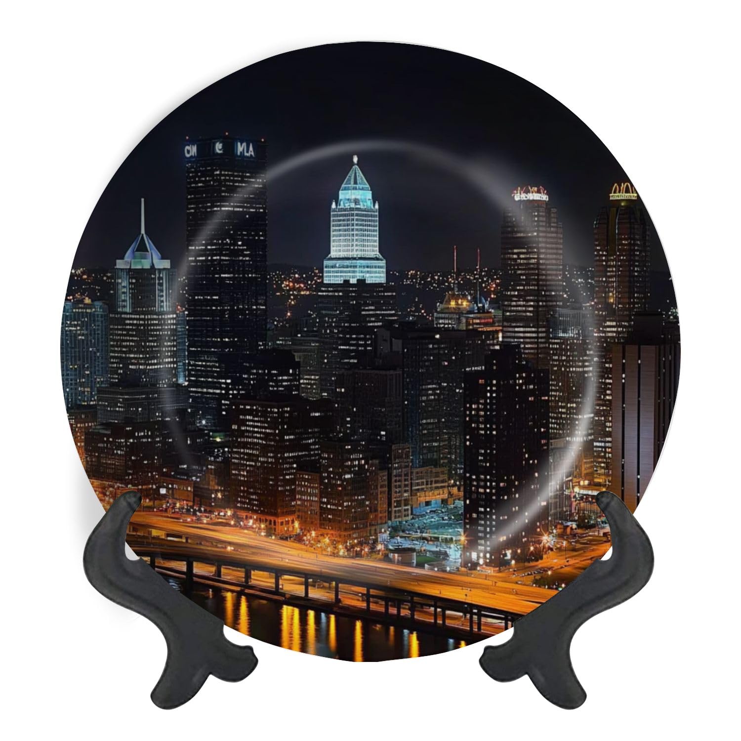 Decorative Plates for Display Pittsburgh Night Gift Plates Ceramic Collections Plates Hanging Artwork for Living Dining Room Kitchen Souvenir