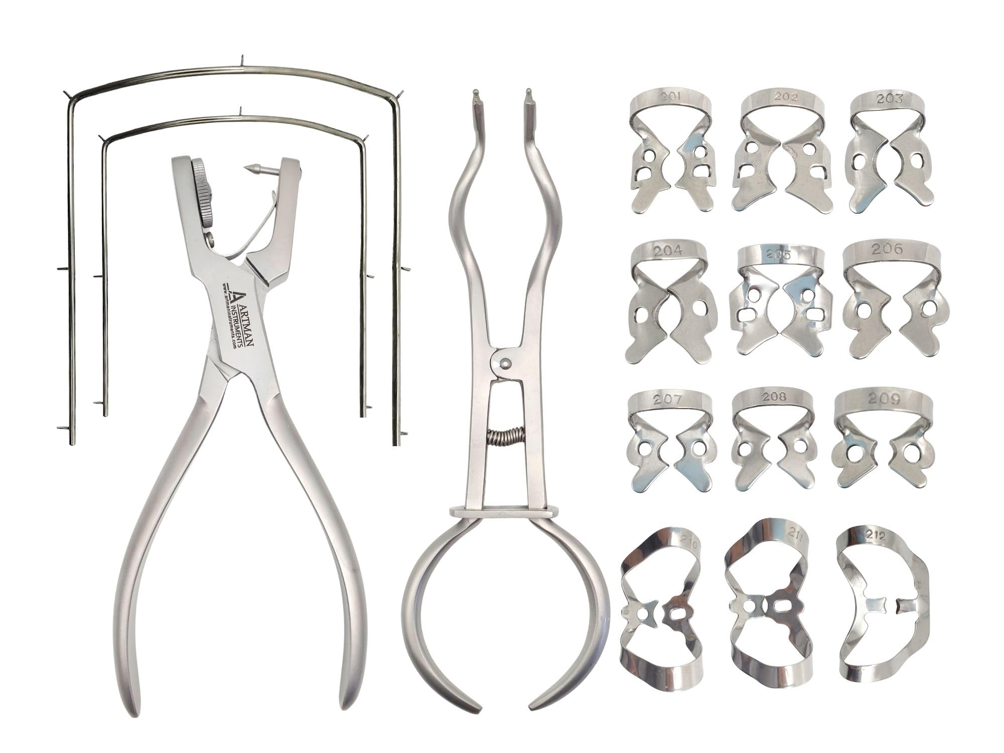 ARTMAN INSTRUMENTS Rubber Dam Kit – Includes 12 Anti-Reflection Clamps, Punch Plier, Dental Isolation Tools, and Endodontic Supplies