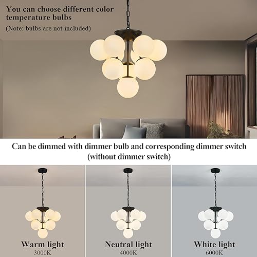 Miniatura 6 de Lámpara colgante de globo de 10 luces, iluminación colgante de mediados de siglo, moderna lámpara Sputnik negra para comedor, luces colgantes para