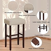 Vista 54 de ERGOMASTER Taburetes de bar, 24 pulgadas, modernos taburetes de sillín, madera de caucho, caqui/marrón, juego de 2