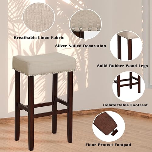 Miniatura 4 de ERGOMASTER Taburetes de bar para isla de cocina, juego de 4 taburetes de bar de altura de 29 pulgadas, taburetes de bar sin respaldo de tela