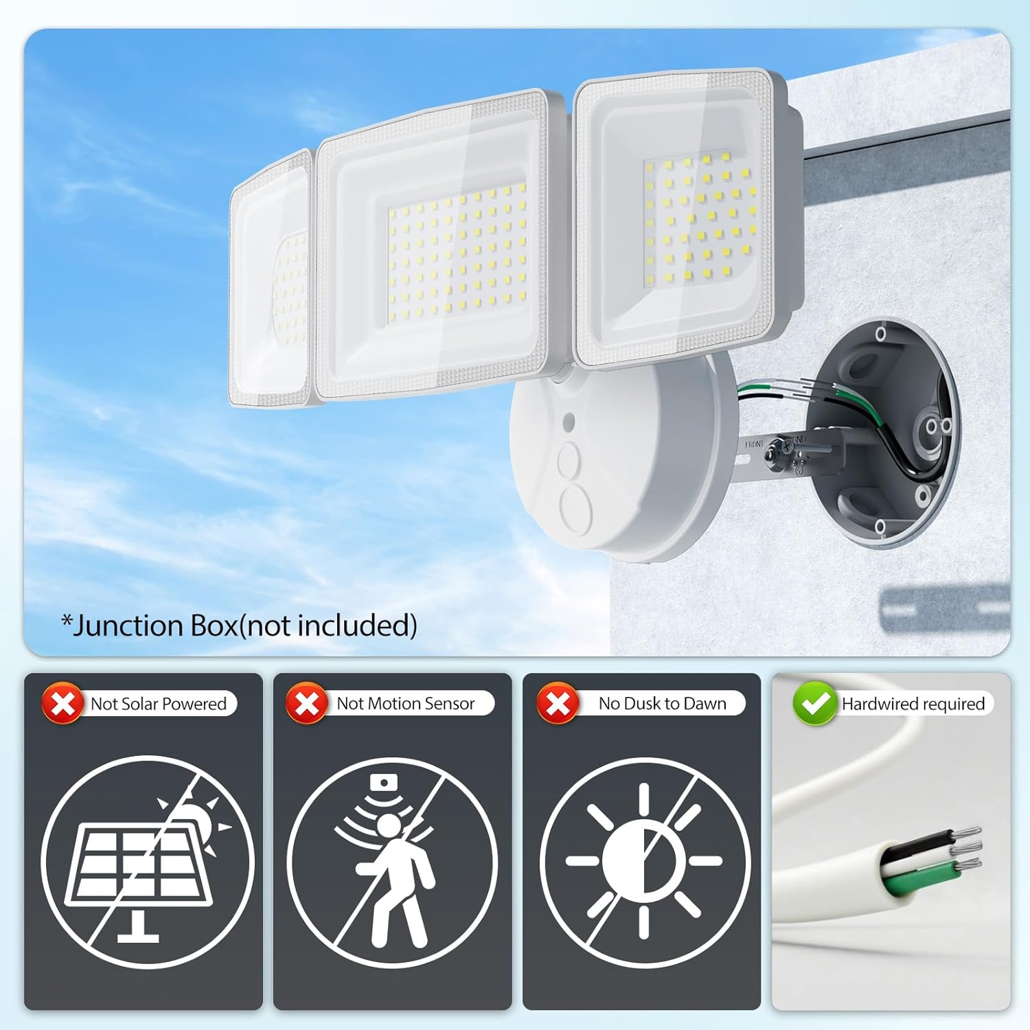 Onforu 130W Flood Lights Outdoor, 2 Packs Outdoor Security Lights 13000LM, 6500K LED Outdoor Flood Lighting Fixture, 3 Adjustable Heads, IP65 Waterproof Exterior Floodlight for Yard,Garage,Eave Mount