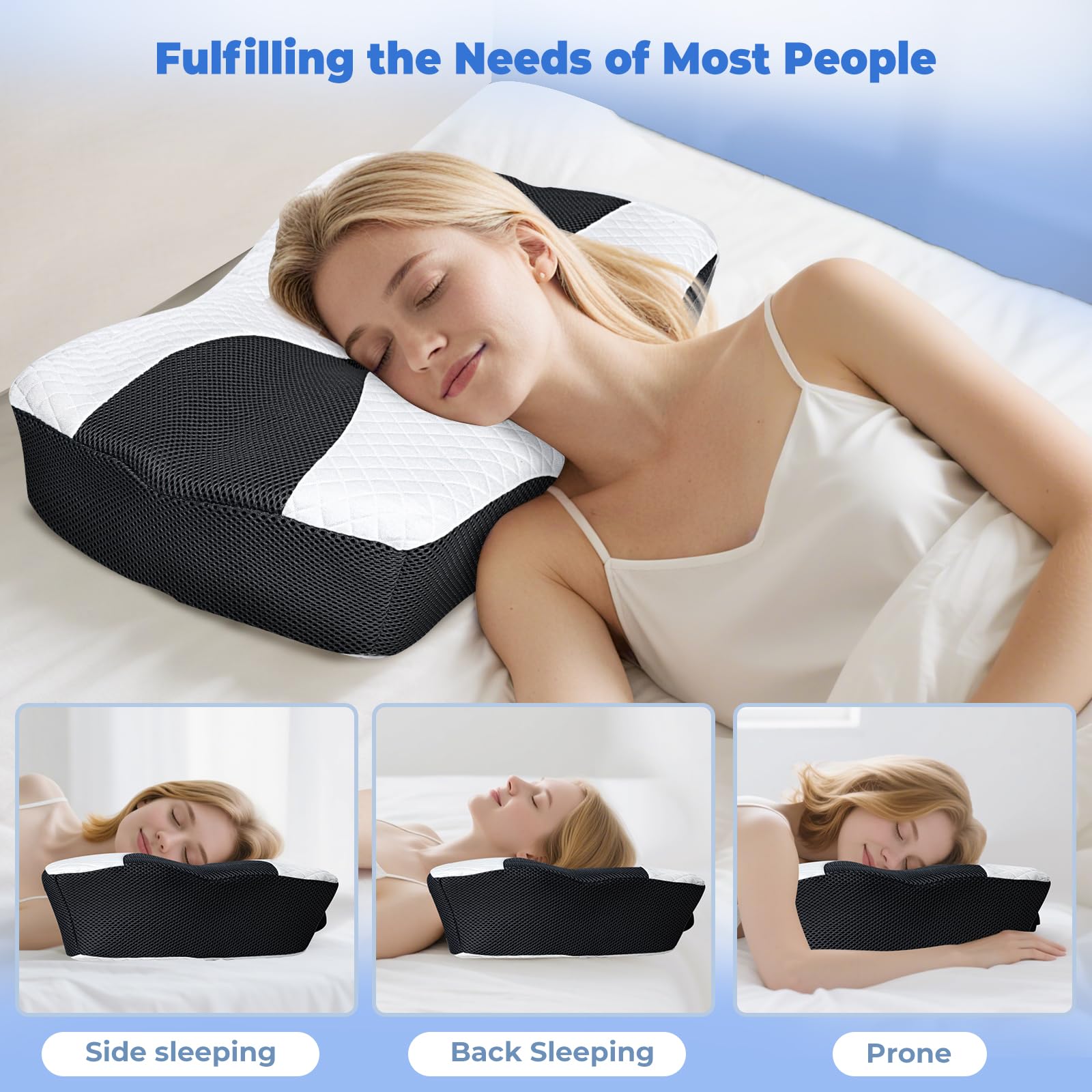 SAHEYER Cuscino Cervicale per Dormire, Cuscino Ortopedico in Memory Foam, Cuscini Ergonomico Ideale per Chi Dorme di Fianco, sulla Schiena o sulla Pancia, 60 x 40 x 13/11cm