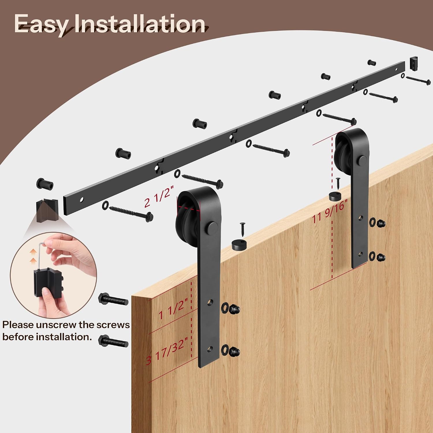 6 FT Barn Door Hardware Kit, Heavy Duty Sliding Barn Door Hardware Track Kit, Sturdy Barn Door Track with J Pulley, Slide Smoothly Quietly, Max Fit 36" Wide Single Door Panel, Black
