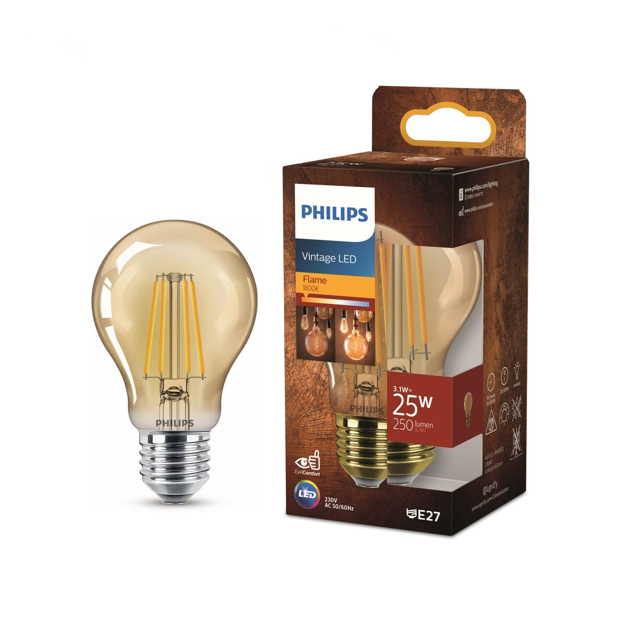 Philips LEDclassic E27 Lampe Gold, ersetzt 25W, warmweiß (1800 Kelvin), Dekolampe