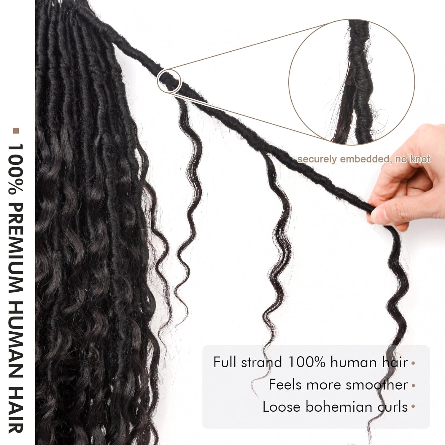 ToyoTress Pure Human Hair Crochet Locs -18 Inch 8 Packs (80 strands) Handmade Pre-looped Boho Faux Locs Crochet Hair For Black Women, Pre-Twisted Crochet Braids Human Braiding Hair (18 Inch, 1B-8P)
