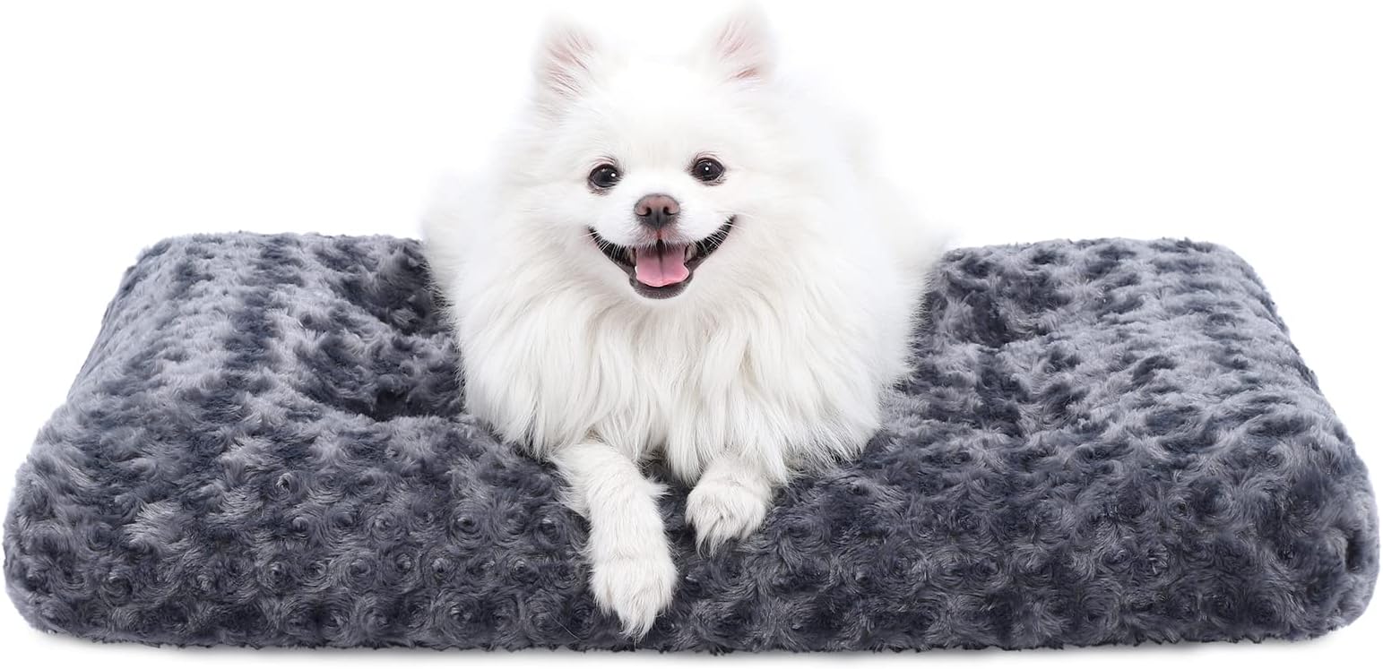 KSIIA Washable Dog Bed Deluxe Plush Dog Crate Beds Comfy Kennel Pad Anti-Slip Pet Sleeping Mat for Large, Jumbo, Medium, Small Dogs Breeds, 29" x 21", Dark Grey