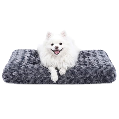 KSIIA Washable Dog Bed Deluxe Plush Dog Crate Beds Comfy Kennel Pad Anti-Slip Pet Sleeping Mat for Large, Jumbo, Medium, Small Dogs Breeds, 29" x 21", Dark Grey - 29.0"L x 21.0"W x 3.0"Th - Dark Grey