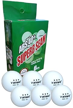 TIMA Superb Seam 3 Star ABS Plastic 40+ Table Tennis Ball (6 Pcs), (White)