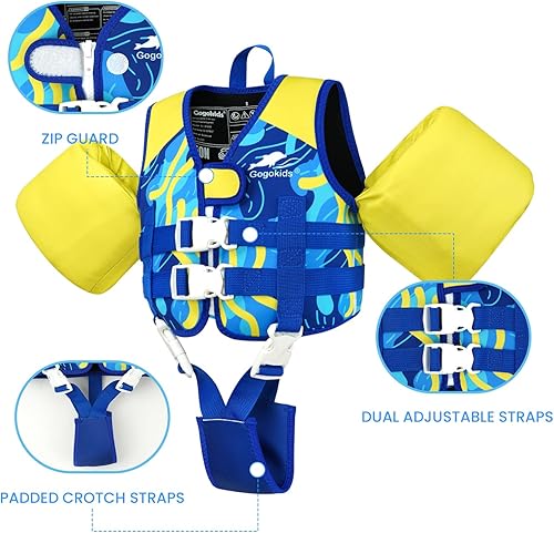 Miniatura 4 de Gogokids Chaleco de natación para niños pequeños de 33 a 66 libras, flotadores para niños pequeños, flotador de brazo con ala de agua, chaqueta de