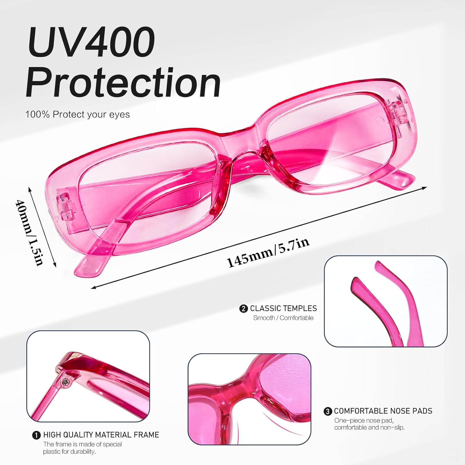 SUNOVELTIES 40 Pack Rectangle Sunglasses for Women Retro Colored Square Glasses Bulk 90s Vintage Eyewear Uniex Adults