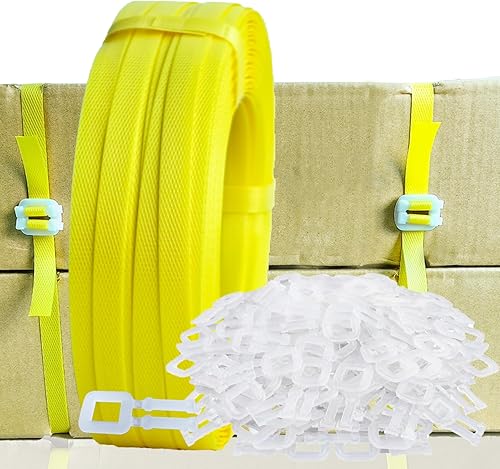 Kit de flejado de bandas, herramienta de flejado de embalaje, con flejado de polietileno de 5900 pulgadas de longitud, 100 hebillas, herramienta de