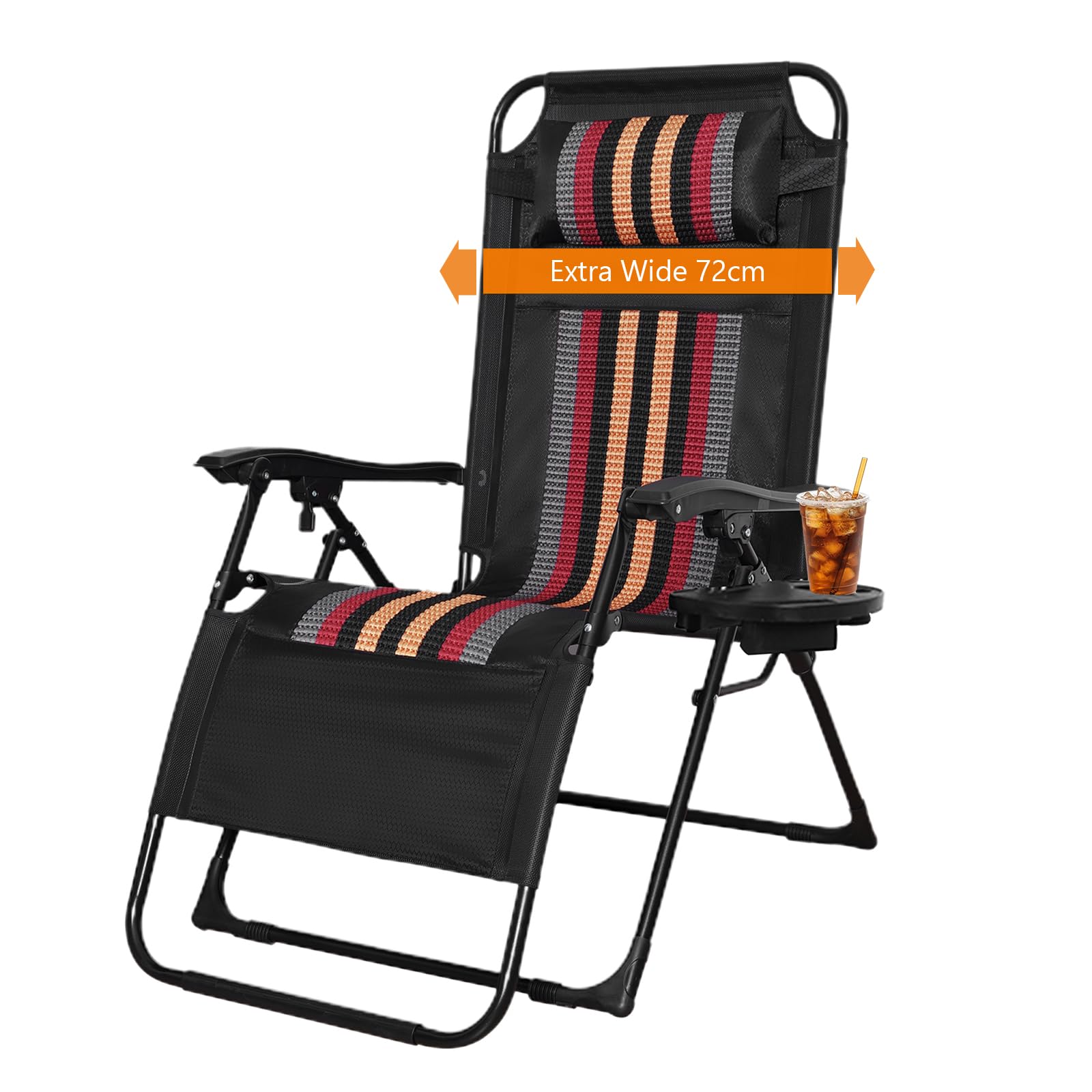OVLRIJP Tumbona plegable para jardín, tumbona plegable con reposacabezas extraíble y soporte para bebidas, para exterior, jardín, terraza (tira)