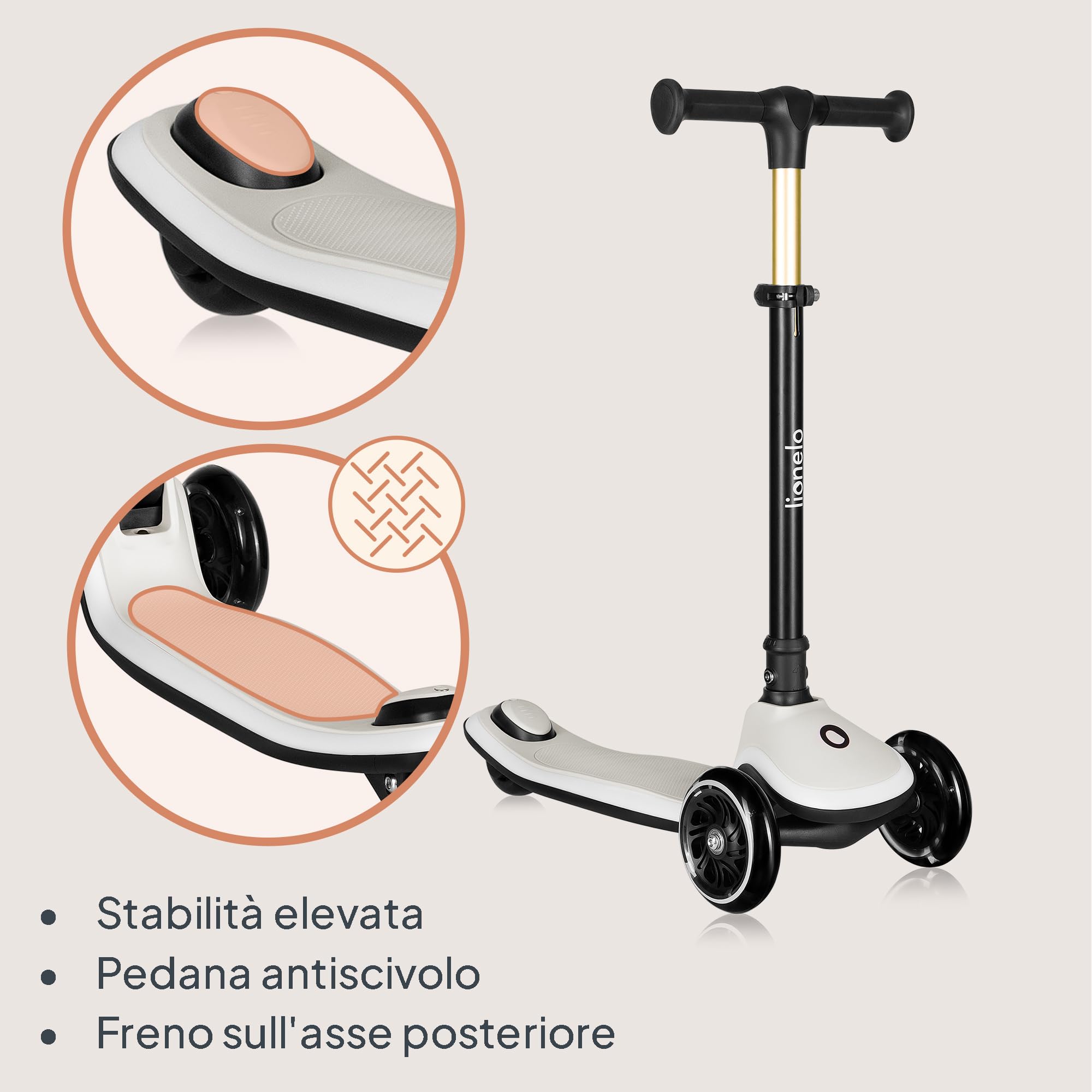 LIONELO Monopattino Bambino a 3 Ruote MEY per bambini da 3 anni fino a 50kg, Monopattino per Bambini con Illuminata e Ruote a LED, Altezza Regolabile, Pedana Antiscivolo, laggero, Cestino
