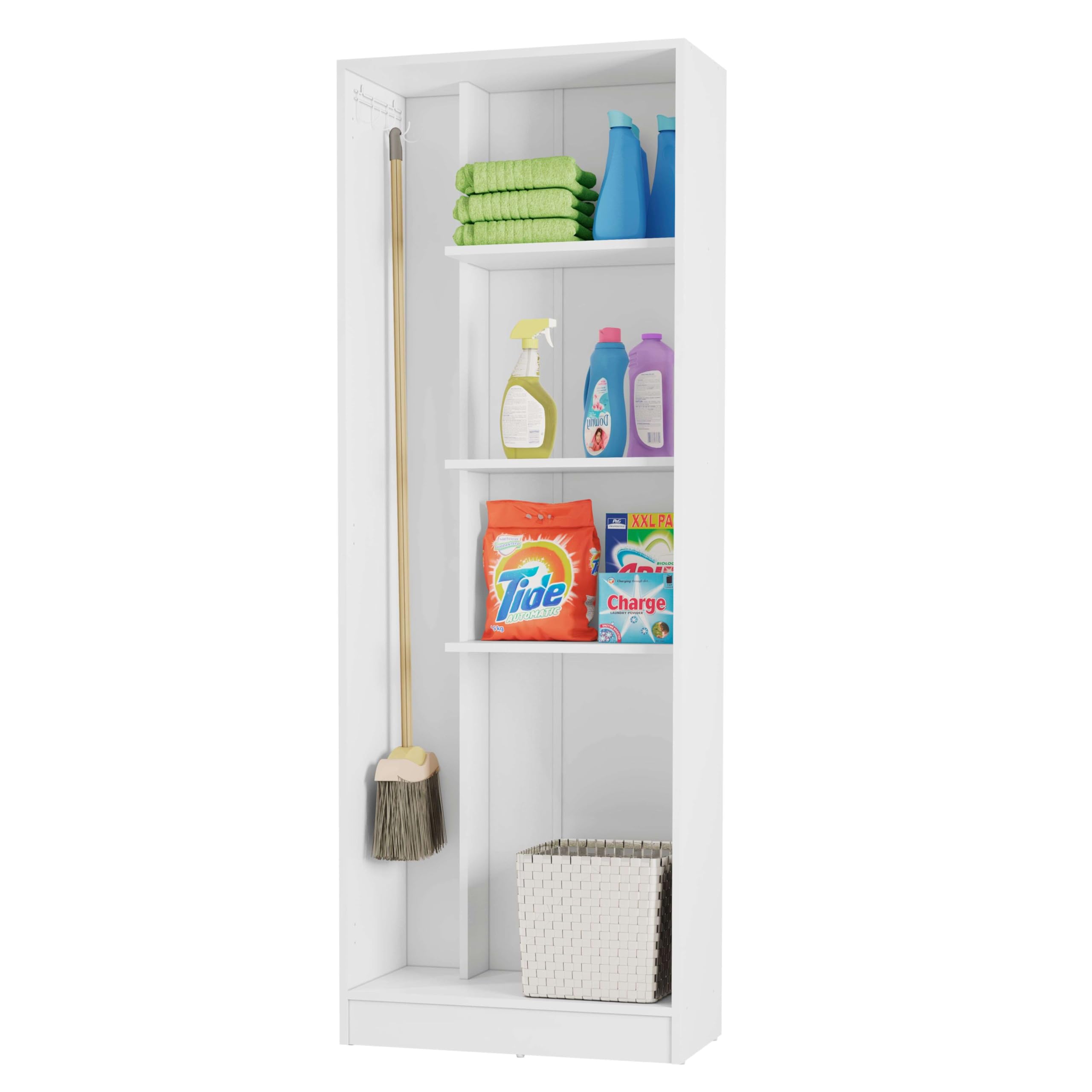 Miroytengo Armario Auxiliar Multiusos Alto con 2 Puertas Abatibles y 4 Espacios Interiores en Color Blanco Mate 61x170 cm