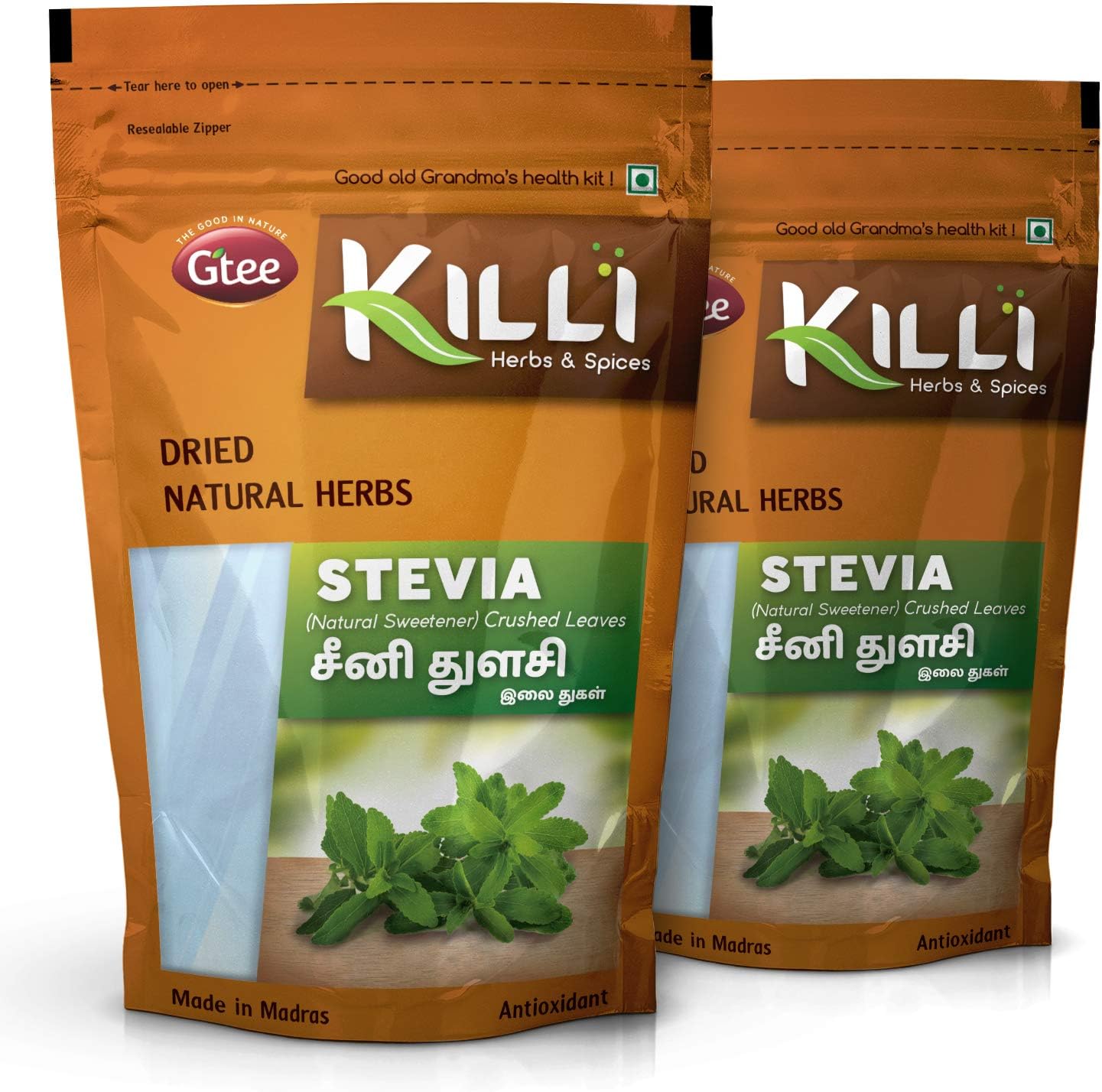KILLI Stevia | Natural Sweetner | Seeni Thulasi Leaves Crushed, 80g (Pack of 2)