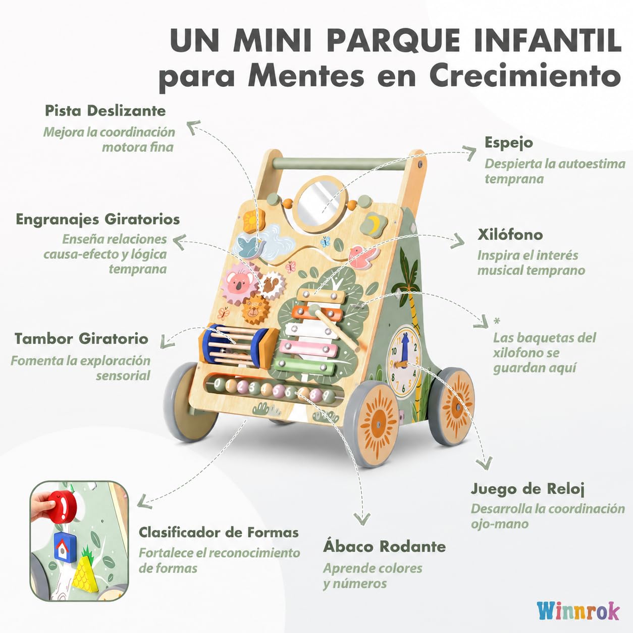 Andador Bebé Madera Montessori, Juguete Primeros Pasos Educativo