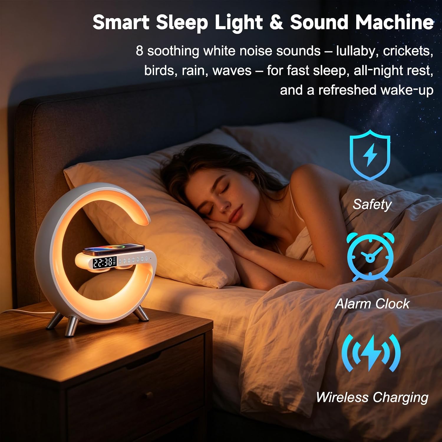 Smart LED Table Lamp with Bluetooth Speaker, Fast Wireless Charger, RGB Night Light, Sunrise Alarm Clock & App Control Bedside Atmosphere Lamp for Bedroom Office Home Decor, Teen Girls Boys Gifts 7 71lsF7kJteL. AC SL1500