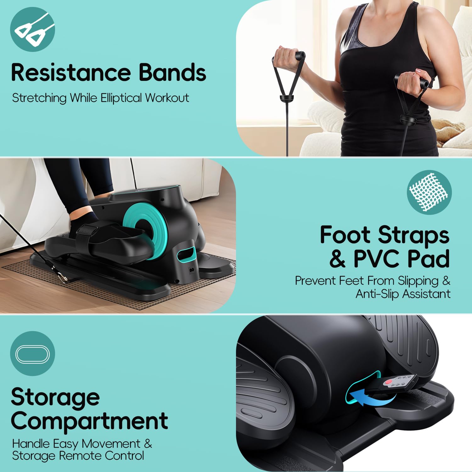 Morelax Ellittica Elettrica Sotto la Scrivania, Mini Ellittica da Casa con Telecomando, Display, Silenzioso e Portatile, Trainer Ellittiche a Pedaliera con 12 Velocità Regolabili per Anziani e Adulti