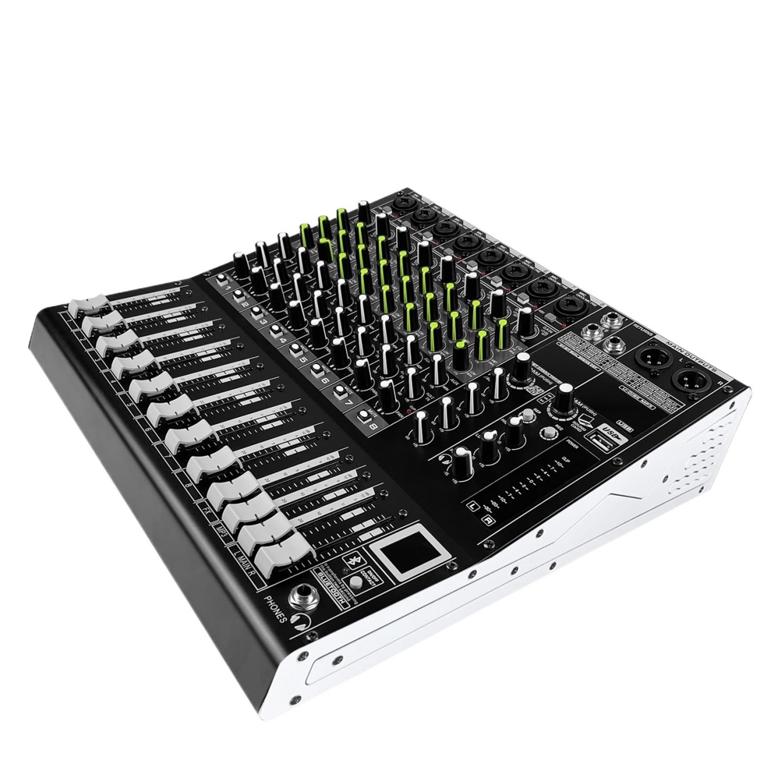 Miksery DJ-skie, 8-kanałowy mikser DJ z 256-bitowym efektem pogłosu DSP, mikserem USB BT 5.0 USB do nagrywania na komputerze, mikrofonami