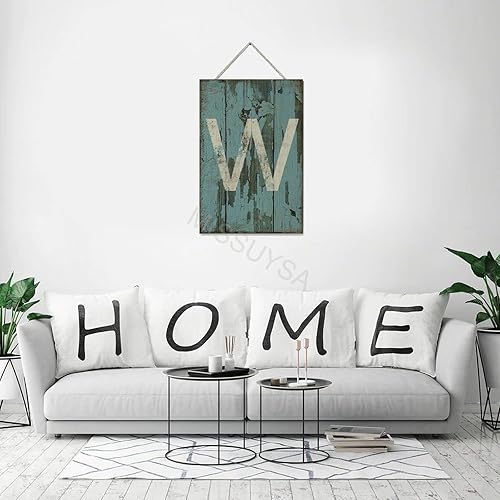 Vista 380 de Letrero colgante de madera con letra A, letrero de madera, decoración del hogar, 26 letras del alfabeto de metal, placa de madera, decoración