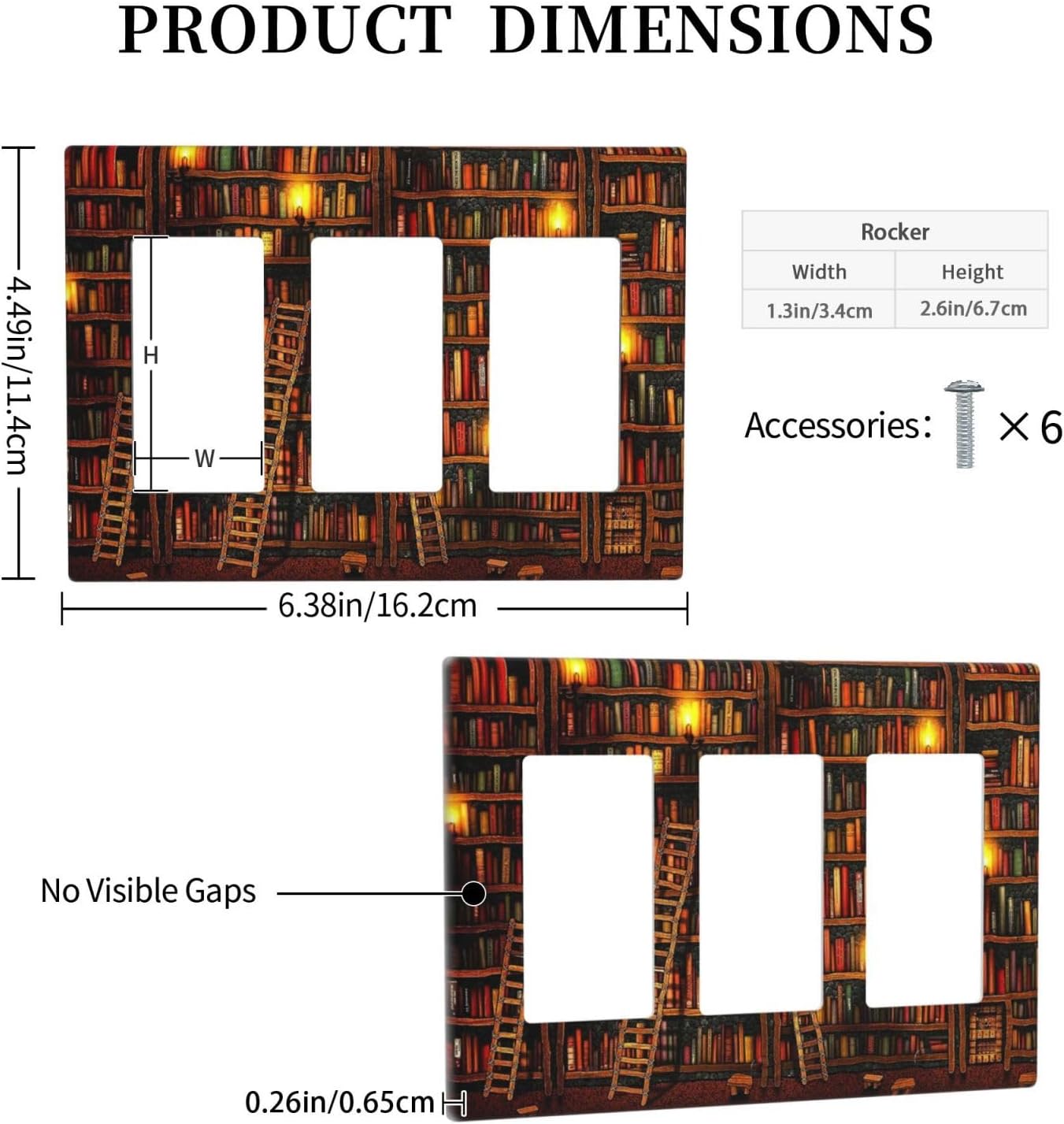Vintage Printed Bookshelf Library Books Bookcase Triple Rocker Outlet Covers Decorative 3 Gang Gfci Light Switch Covers Electrical Receptacle Switchplate Faceplate for Study Schoolroom Decor image 5