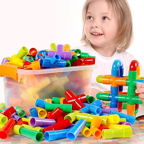 Miniatura 3 de ZoZoplay STEM - Juguete de aprendizaje tubular, tuberías, boquillas y articulaciones, 64 piezas, para construir bicicletas, tanques y otras cosas