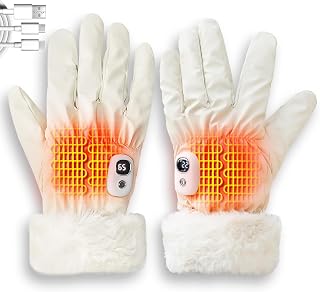 Women's Heated Gloves, Off-White Glove with Palm & Back Heating Function, Rechargeable Touchscreen Gloves for Winter Outdoor Activities (Driving, Walking, Camping) - Medium