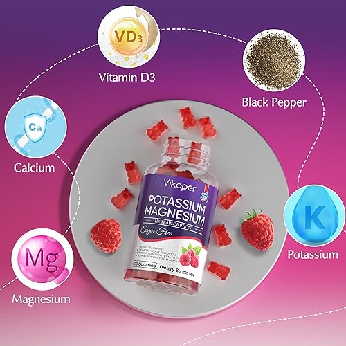 Miniatura 5 de Gomitas de potasio y magnesio de 500 mg sin azúcar, suplemento de glicinato de magnesio con L-treonato de magnesio, vitamina D3, calambres mejorados
