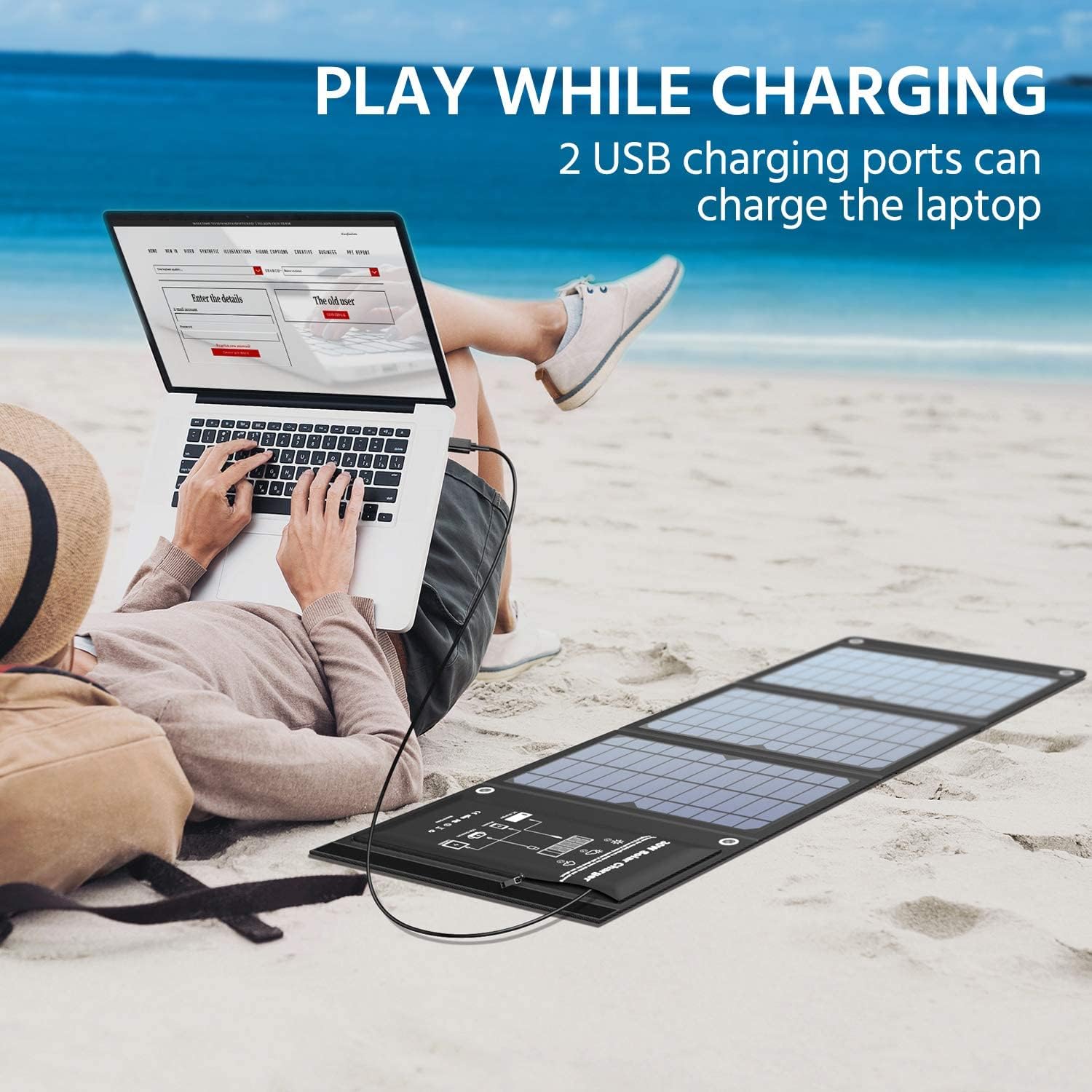 Solar Charger 30W Solar Panel QC3.0 USB and 1DC(18V1.66A) Ports Foldable Panel Has High Conversion Rate Portable Solar Phone Charger for USB Devices and DC Devices