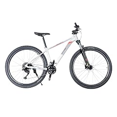 FitTrip Niner 29T Mountain Bicycle with Shimano CUES 2x9 Speed Drivetrain, Shimano MT201 Hydraulic Disc Brakes, SR Suntour XCM Suspension Fork with Lockout, Alloy Frame, Adult Bike (Silver-Red)