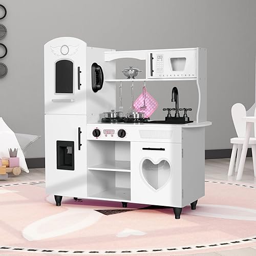 Miniatura 5 de TaoHFE Juego de muebles de madera blanca para niños pequeños juego de cocina para niños y escritorio para niños con silla para niñas, juego de