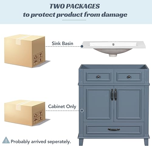 Miniatura 6 de LUMISOL Combo de tocador de baño de 30 pulgadas con lavabo, armario de almacenamiento retro con un cajón y puertas de cierre suave, marco de madera